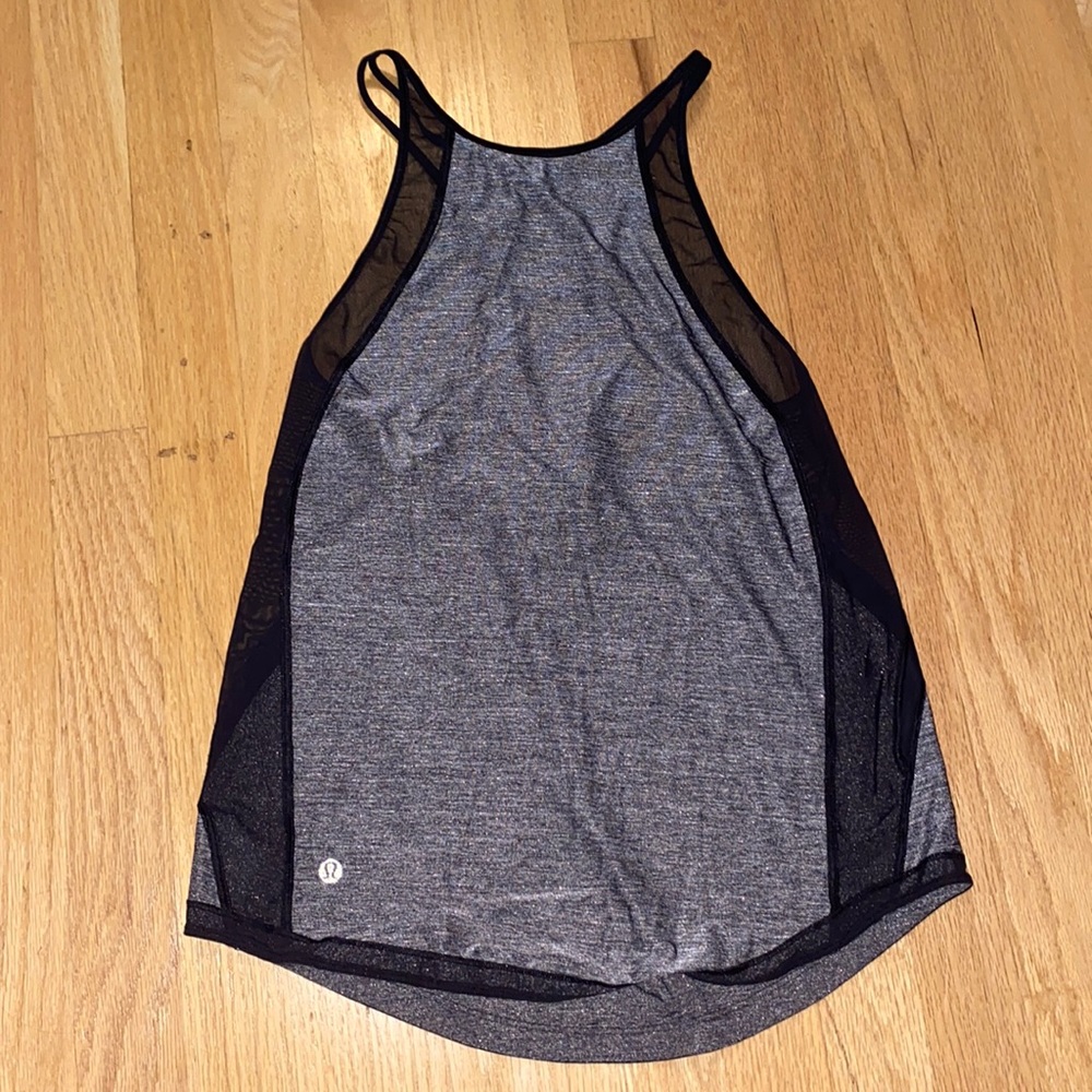 LuluLemon Gray & Black Mesh High Neck Workout Tank